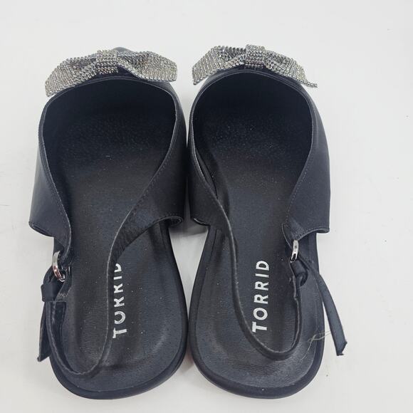 Torrid Black Embellished Bow Pointed Toe Slingback Flat Shoe 10 WW Coquette - Picture 4 of 10